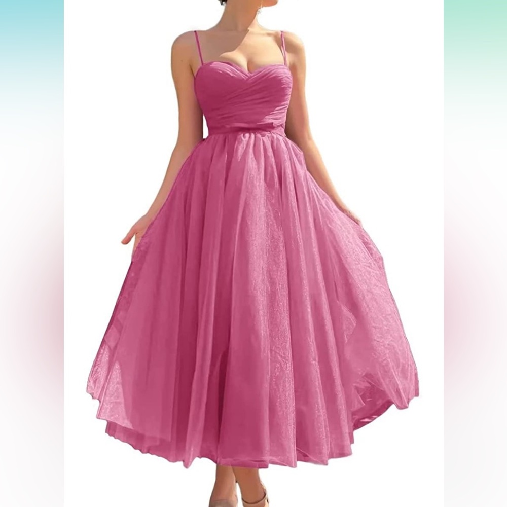 Gorgeous Tulle Tea Length Dress in Blush Rose w/Pockets